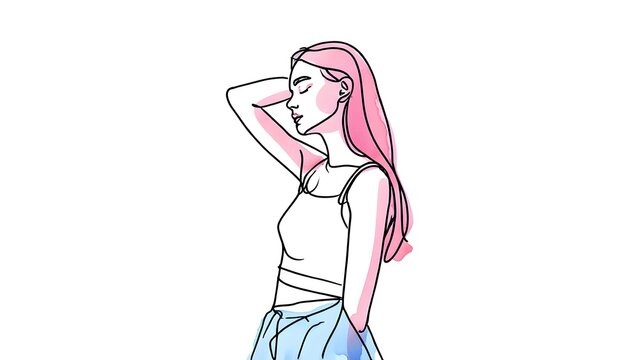 pink hair woman hand on head pose clip art preview