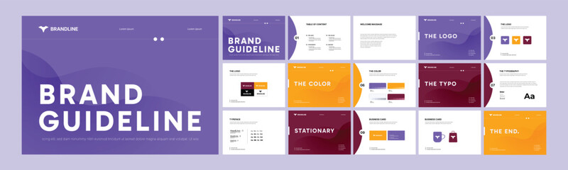 Brand Guidelines Template – Modern Landscape Identity Presentation, Logo Strategy Guide Book Layout, Business Identity Design for Corporate, Medical, Industrial, and Creative Agencies