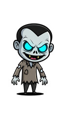 Cartoon vampire character with glowing blue eyes on transparent background: classic characters for halloween