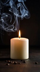 Candle flame, smoke, coffee beans