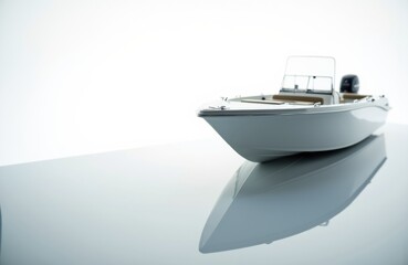 Naklejka premium A sleek motorboat floating on calm water with a clear sky background