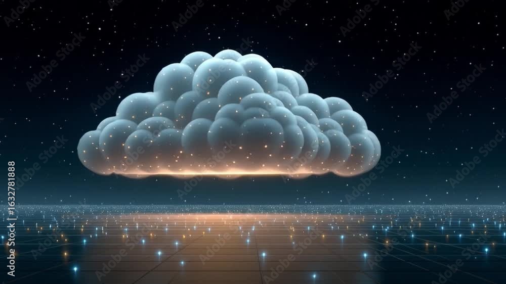 Poster hyper-realistic glowing cloud symbolizing tranquility and imagination in a futuristic digital landsc