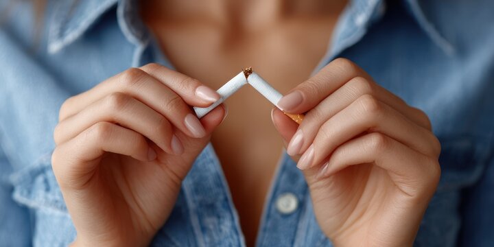 Empowerment through action as a woman breaks a cigarette in a bold statement for health and wellness - Powered by Adobe