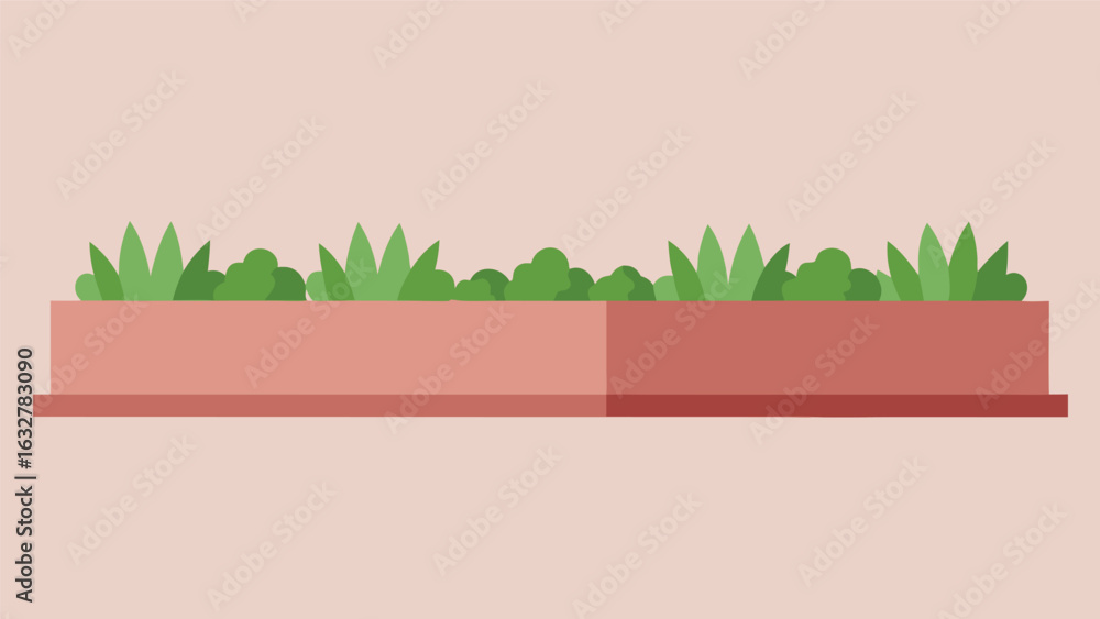Poster minimalist vector illustration of a rectangular planter box with decorative foliage elements