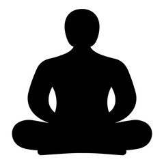 Silhouette of a person meditating in lotus position on a white background