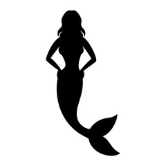 Silhouette of a mermaid with hands on hips and a flowing tail