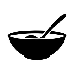 A black bowl with liquid and a spoon representing a meal being served