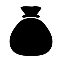 Minimalist black silhouette of a tied bag, representing sack or pouch