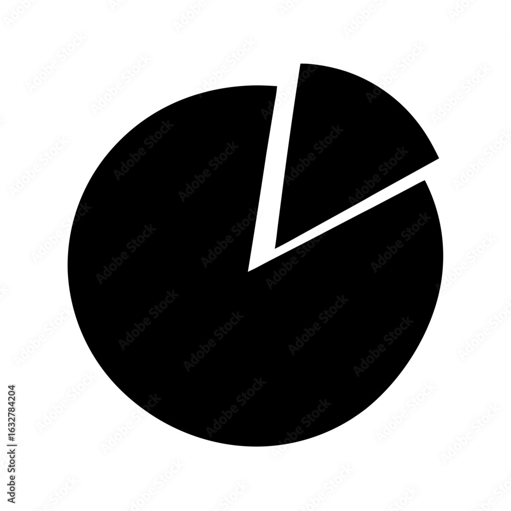 Poster black and white pie chart visualizing data with a small portion removed