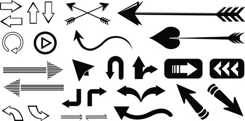 Arrow vector, Diverse direction and navigation vector illustration, pointing symbols, Black arrow icon vector illustration set collection