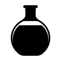 Black silhouette of a round bottom flask with some liquid inside