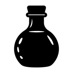 Silhouette of Potion Bottle or Flask Icon, Black silhouette of a round potion bottle with a stopper, commonly used in fantasy, alchemy, or game-related designs.

