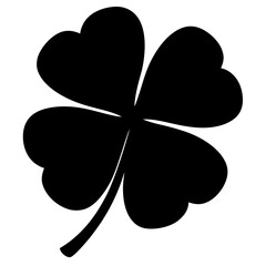 Four leaf clover in simple black silhouette on a white background
