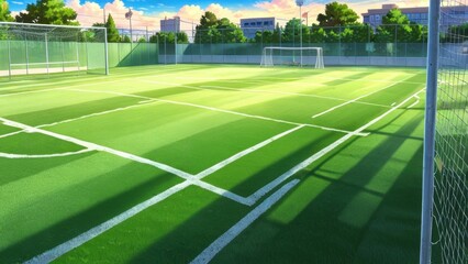 Fototapeta premium Emplty Anime Japanese High School Soccer Field Background