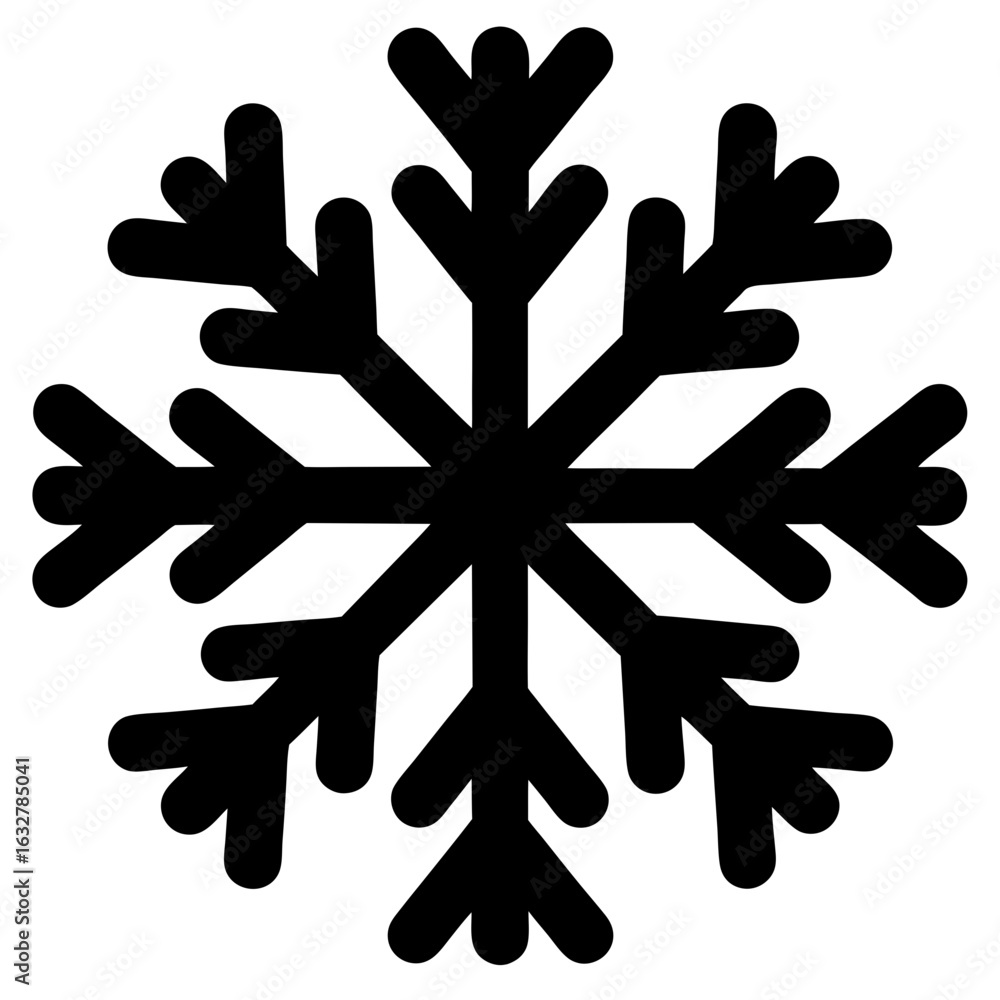 Poster black stylized snowflake with rounded edges on a white background design