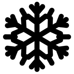 A minimalist black and white snowflake illustration with rounded edges and symmetry