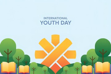 Celebrating international youth day with books and trees illustration