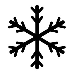 Stylized black snowflake with rounded edges against a plain white background