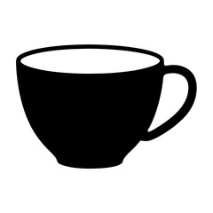 Simple black and white silhouette image of an isolated coffee mug