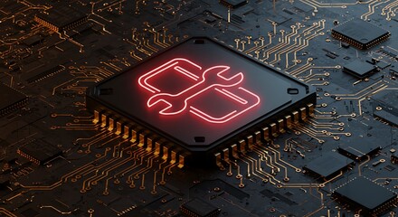 Repair Symbol on Computer Chip Repairing Technology Concept