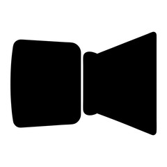 Silhouette of Video Camera Icon for Media Content, Black silhouette of a video camera icon, symbolizing video recording, streaming, or digital media, isolated on white background.
