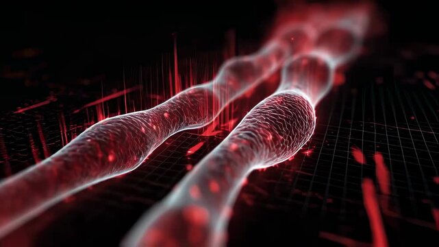 Conceptual footage displaying fading marrow space inside bone structure overlaid with realtime blood count charts trending downward in aplastic anemia context.