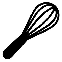 Simple minimalistic black silhouette of a kitchen whisk on a white background
