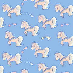 Seamless pattern with cute pink unicorn and stars