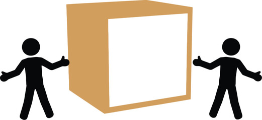 Two stick figures presenting a blank box for your message