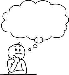 Obraz premium Stick figure thinking with thought bubble vector illustration