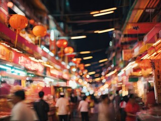 Obraz premium Blur night market crowded people background 