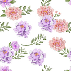 Purple and Peach Watercolor Flower Seamless Pattern
