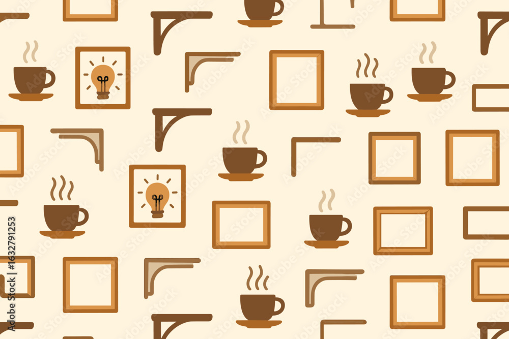 Poster background pattern featuring cups, frames, and brackets suitable for various design projects