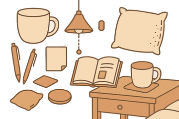 Cozy workspace with warm colors and essential items for productivity in a serene environment