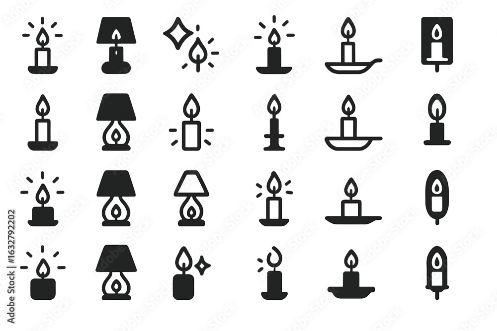 Poster a collection of candle designs showcasing different shapes and styles in a minimalist format