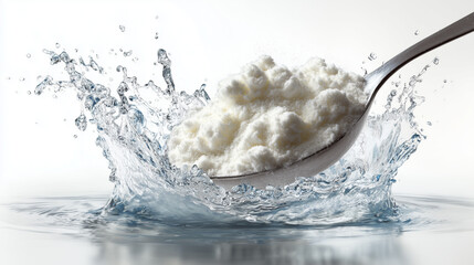 A scoop of creatine powder into water splash