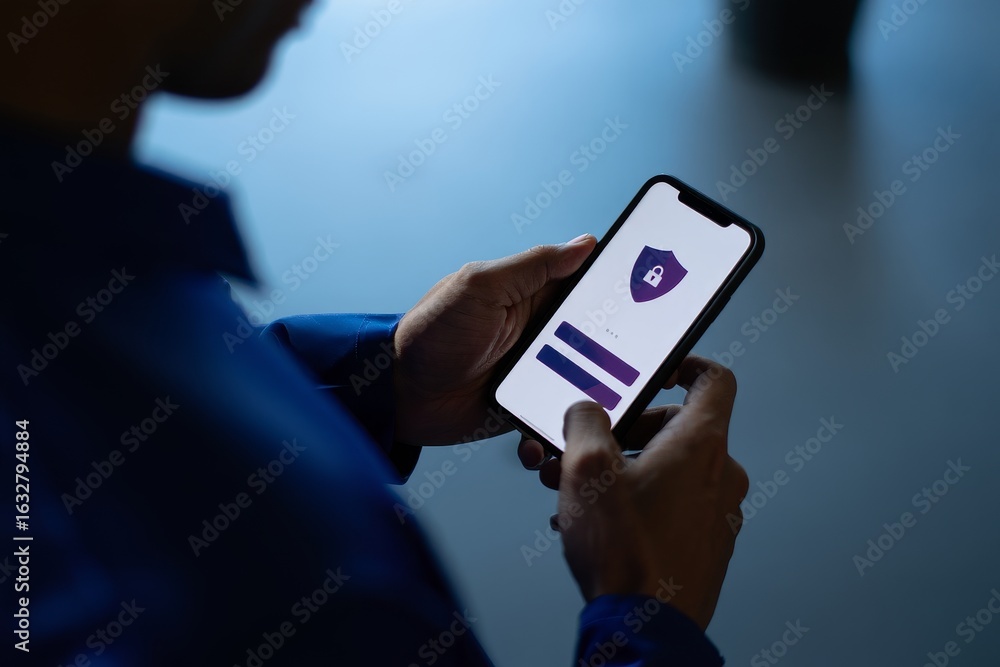 Poster secure login authentication on mobile phone with security shield for data protection