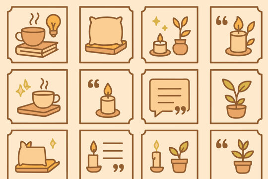 Cozy home supplies with plants, candles, and comfortable decor for relaxation and inspiration