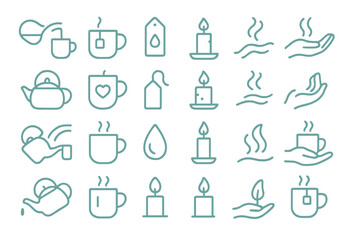 Various minimalistic icons depicting tea, candles, and calming activities for relaxation and wellness