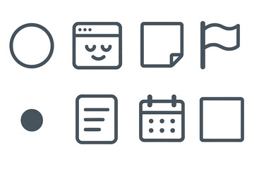 Modern icons representing digital communication, planning, and organization in a minimalist style layout