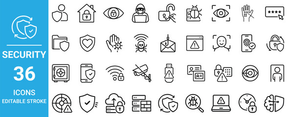 Cyber Security and Data Protection Line Icons Set – Editable Stroke