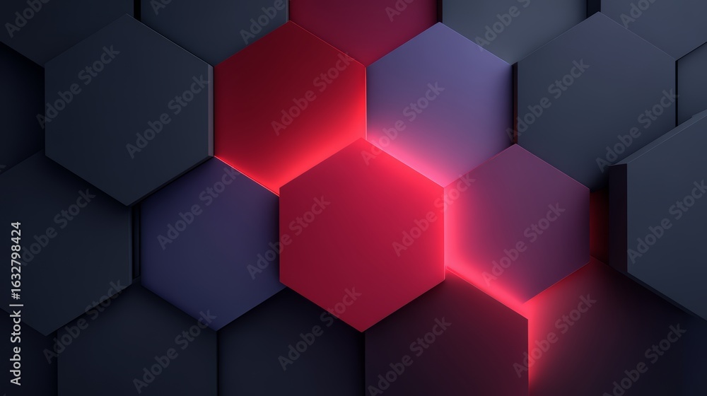 Poster black and red background with a red hexagon in the center