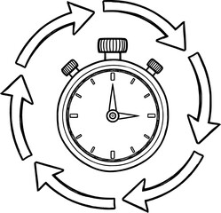 Stopwatch with rotating arrows with hand-drawn style