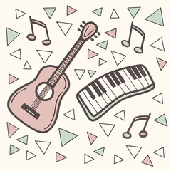Set of electric guitar icons and musical instruments vector illustration
