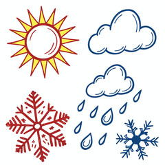 Weather icons set with sun moon clouds rain snow storm symbols vector design for forecast and climate illustration