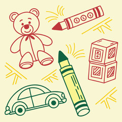 Back to school vector doodle illustration with school supplies and decorations