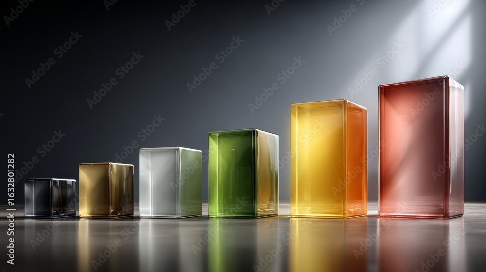 Poster row of colorful cubes are arranged on a table. the cubes are of different colors and sizes