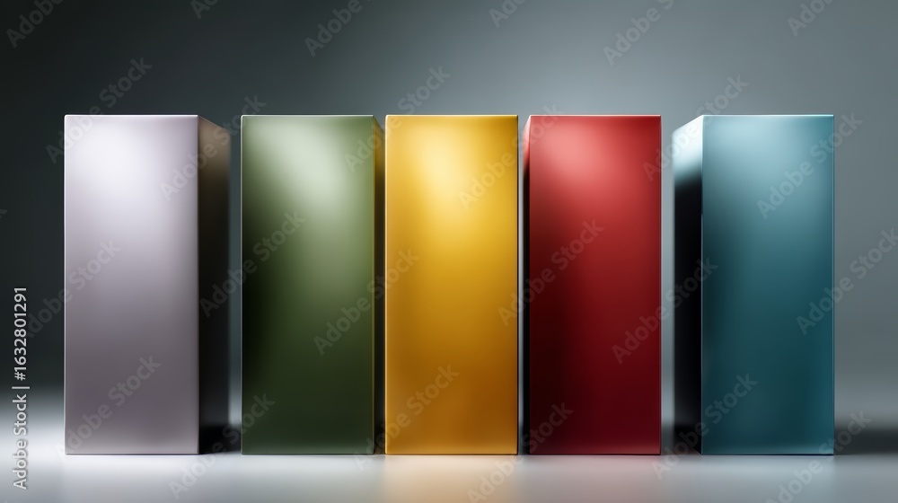 Aufkleber row of five different colored boxes, each with a different color. the boxes are arranged in a row
