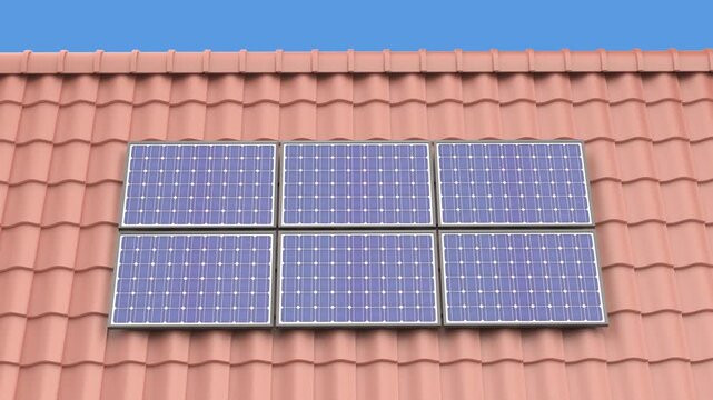 Six photovoltaic solar panels on the roof of a building