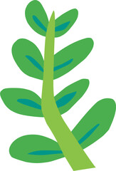 Hand drawn illustration of green stem, wild plant ornament, foliage decoration